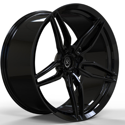 Staggered 22inch Gloss Black Monoblock Rims Alloy Wheels For Double Spokes Concave Car