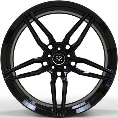 Staggered 22inch Gloss Black Monoblock Rims Alloy Wheels For Double Spokes Concave Car