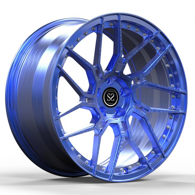 Blue Brushed 1 Piece Wheels Spokes Monoblock For Luxury Car
