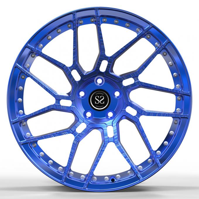 Blue Brushed 1 Piece Wheels Spokes Monoblock For Luxury Car