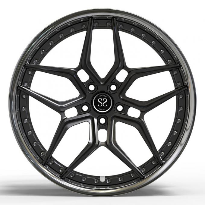 Polished Barrel 2 PC Forged Aluminum Alloy Rims Black Disc Custom Sopke ...