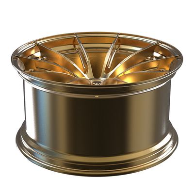 22x10.5 5 X112 Custom 2-PC Rims Bolt Pattern Gold Polished Barrel + Brushed Disc