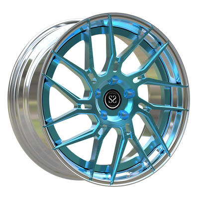 20*8.5 Polished 2 Piece Forged Wheels Blue Brushed Spokes For T6 Stepped Lip Rims