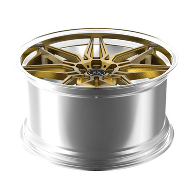 Gold Brush Spokes 2 Piece Forged Wheels 20inch Rotational Polish Stepped Lips Rims