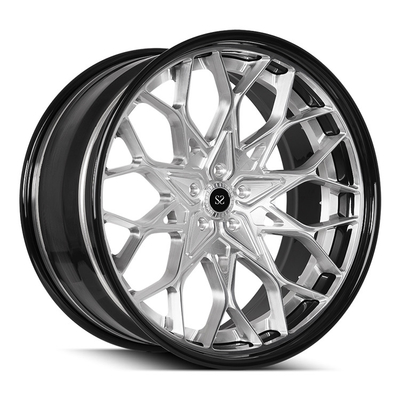 19 Inch 2Piece Forged Aluminum Alloy Wheels Gloss Black Lip Clear Brushed Disc