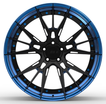 21 Inch 2Piece Forged Aluminum Alloy Wheels Polished Blue Lip Gloss Black Disc