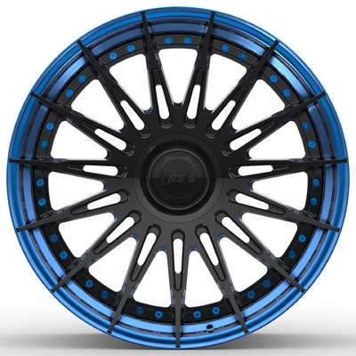 21 Inch 2 Piece Forged Aluminum Alloy Wheels Polished Blue Lip Gloss Black Disc