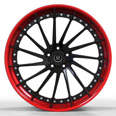 5x130 rims for Porsche 911 996 Gloss Black+Red  2-PC Forged Aluminum Alloy Rims Staggered 19 and 20 inches
