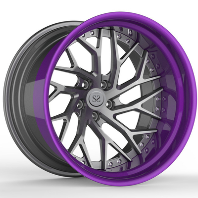 Matte Gun Metal Disc Lip Purple Aluminum Alloy Rims 2 Piece  19inch S5 19x9.5 19x12 Staggered Car Wheels