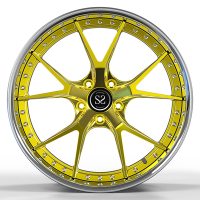 Fit to Ford Charge 5x115 2-PC 6061-T6 Aluminum Rims Polish Barrel+Gold Disc 19 and 20 inches