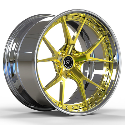 Fit to Ford Charge 5x115 2-PC 6061-T6 Aluminum Rims Polish Barrel+Gold Disc 19 and 20 inches