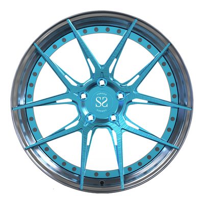 For VW T5 2 PC Forged Center Brushed Blue Wheels 21inch Polished Alloy Car Rims