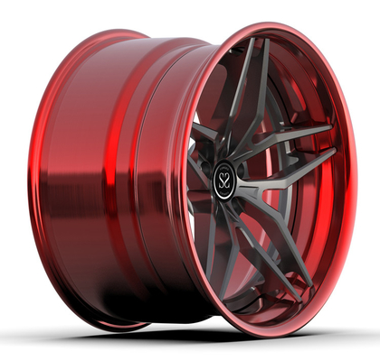 Staggered 3 Piece Forged Grey Red Wheels For 20inch Alloy Car Super Concave Rims