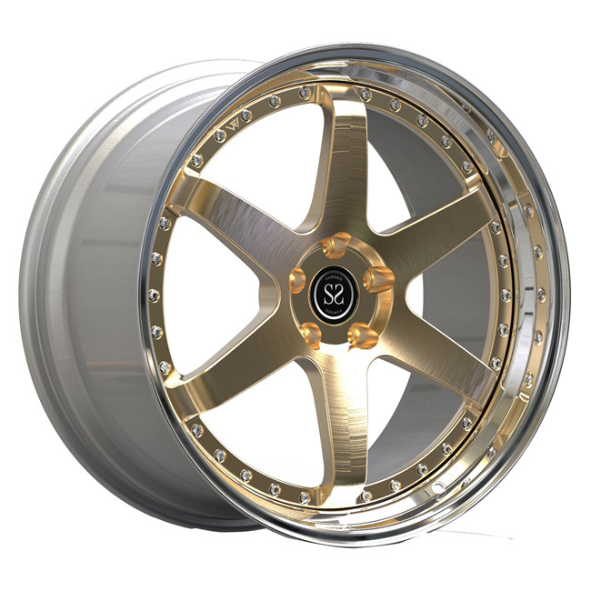 Brushed Gold Spoke 2PC Forged Wheels 19inch Staggered Polished Lip For Audi S3