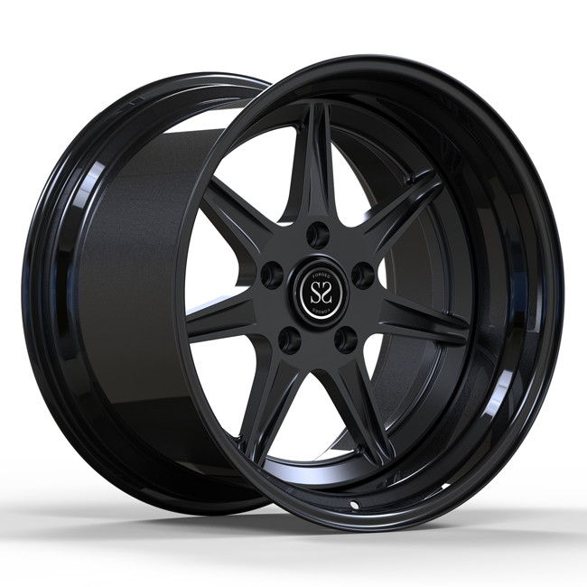 19inch Matte Black 2 Piece Forged Wheels Disc Gloss Black Lip For Luxury Porsche