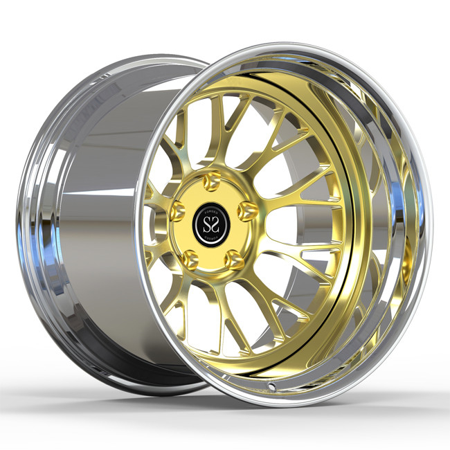 Deep Dish Gold 2 Piece Forged Wheels Polished Wheels Negative Offset 19X12j Porsche Gt4 Rims