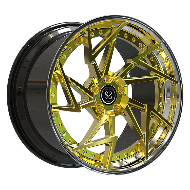 Polish Barrel +Gold Brush Disc Staggered 21 22 inches 2-PC Forged Alloy Rims 13J 5x112