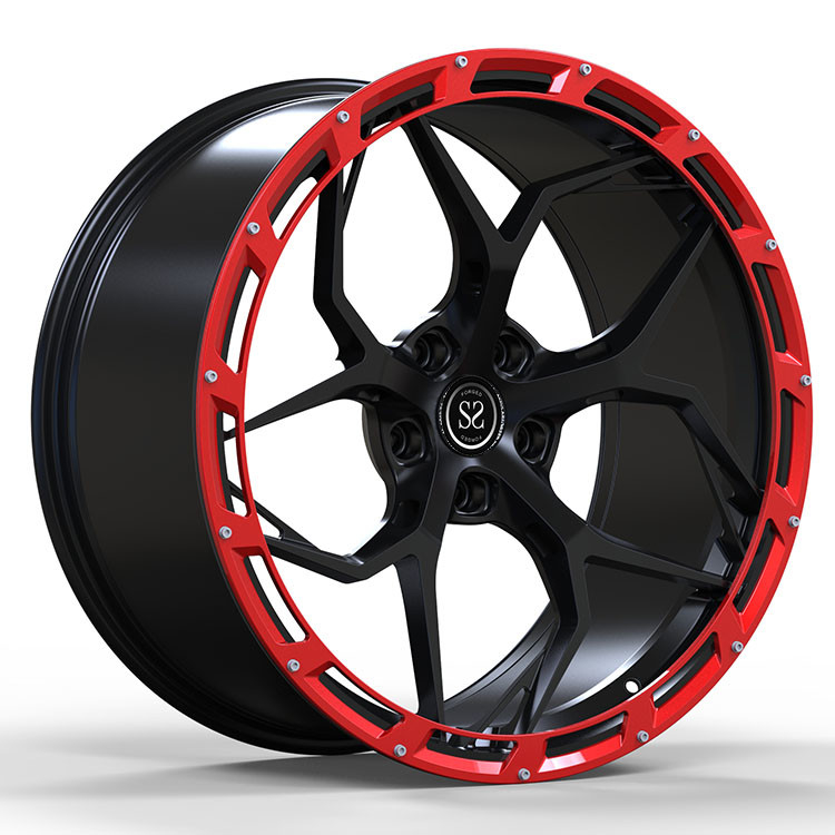 SSJK1025 Satin Black Forged Monoblock Rims With Red Circle 5x112 22 Inches