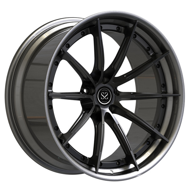 Stepped Ravazza Rims Polished 2 Piece Forged Wheels 19 Inch Staggered Grey Spokes For ...