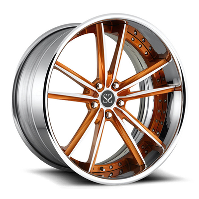 23cm 2 Piece Forged Wheels Orange Center Spoke Polished Barrel Lip Rims