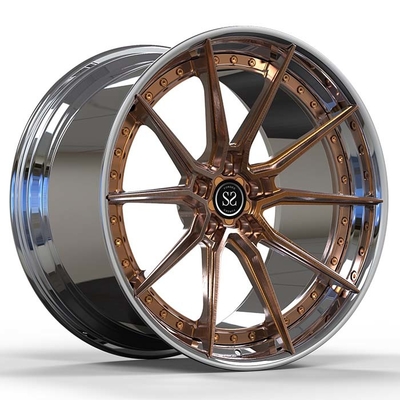 Custom 2-PC Forged Aluminum Alloy Rims Bronze Face Polished Barrel 18 19 Inches
