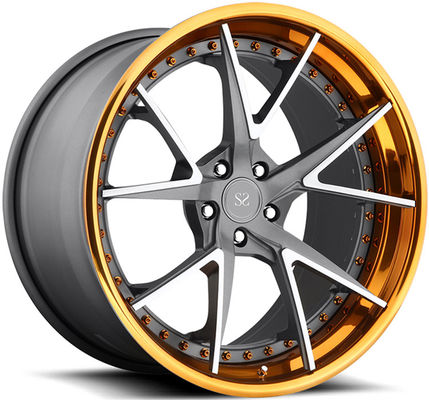 Matt Grey Face 3PC Forged Rims Golden Polished Lip 21x9.0 And 21x12