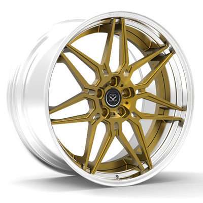 Gold Brush Spokes 2 Piece Forged Wheels 20inch Rotational Polish Stepped Lips Rims