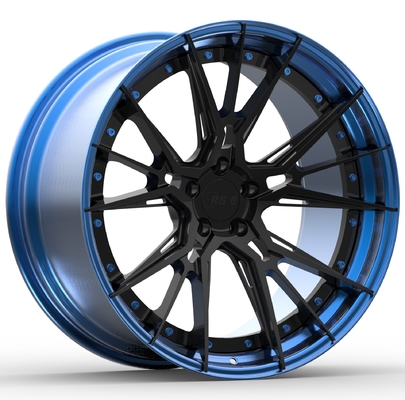 21 Inch 2Piece Forged Aluminum Alloy Wheels Polished Blue Lip Gloss Black Disc