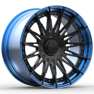 21 Inch 2 Piece Forged Aluminum Alloy Wheels Polished Blue Lip Gloss Black Disc