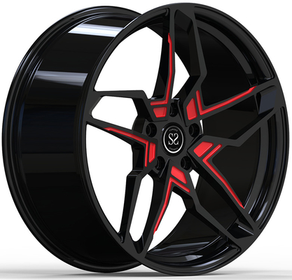24X10 5x130 Gloss Black+Red Custom 1 Piece Forged Wheels