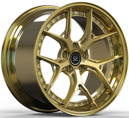 19x9.5 2 Piece Forged Wheels with Gold Disc and Polished Gold Lip for Mercedes E220 2003