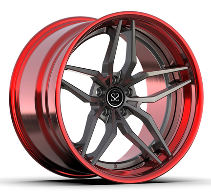Staggered 3 Piece Forged Grey Red Wheels For 20inch Alloy Car Super Concave Rims
